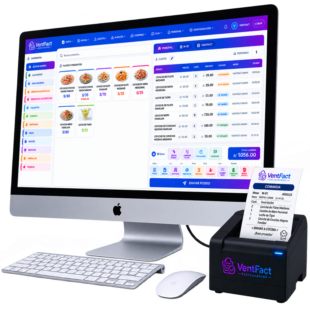 Sistema VentFact Restaurantes con la ticketera imprimiendo la comanda